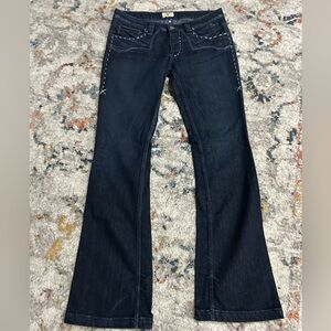 Antik Denim Jeans Women's Size 30/34 Distressed Embroidered Bootcut Flare